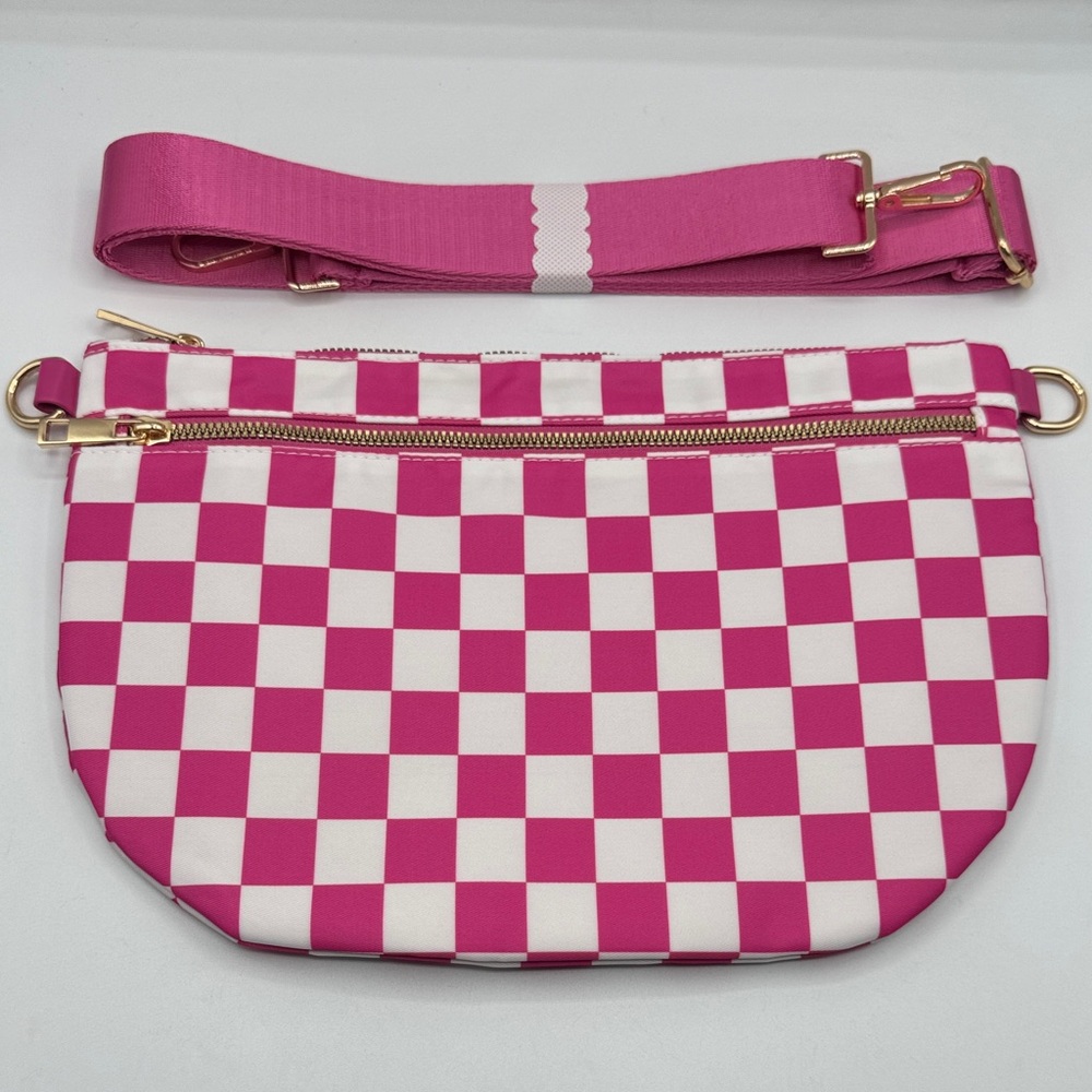 Checkered Crossbody Bum Bag in Pink & White